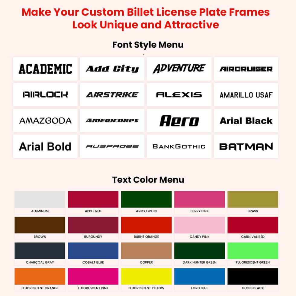 personalized license plate frames colors fonts mobile slide